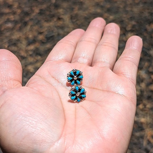 Zuni Chain Necklace and Earrings Set Kingman Turquoise Cluster Native American** - Picture 9 of 9